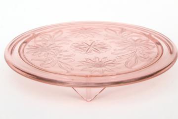 catalog photo of vintage pink depression glass cake plate, Jeannette sunflower pattern glass plateau