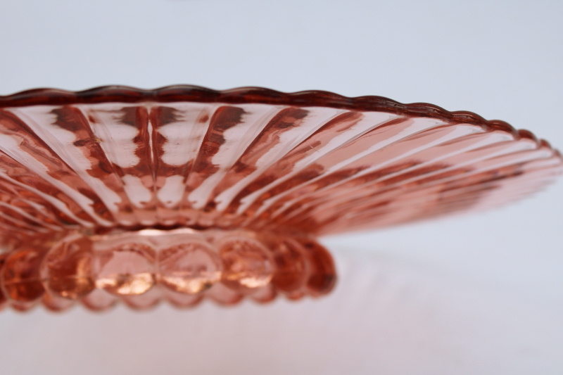 photo of vintage pink depression glass cake stand, Anchor Hocking bubble pattern fluted ribbed plate #4