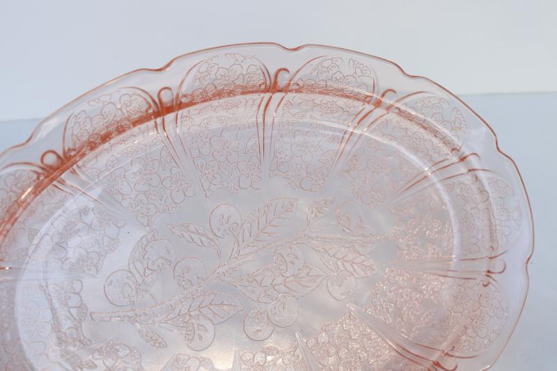 photo of vintage pink depression glass cherry blossom oval platter or tray, Jeannette glass #2