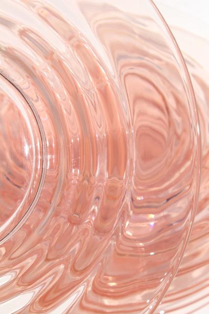 photo of vintage pink depression glass dinner plates, stacked ring block optic pattern glass #5