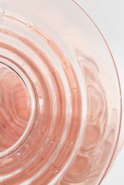 photo of vintage pink depression glass dinner plates, stacked ring block optic pattern glass #6