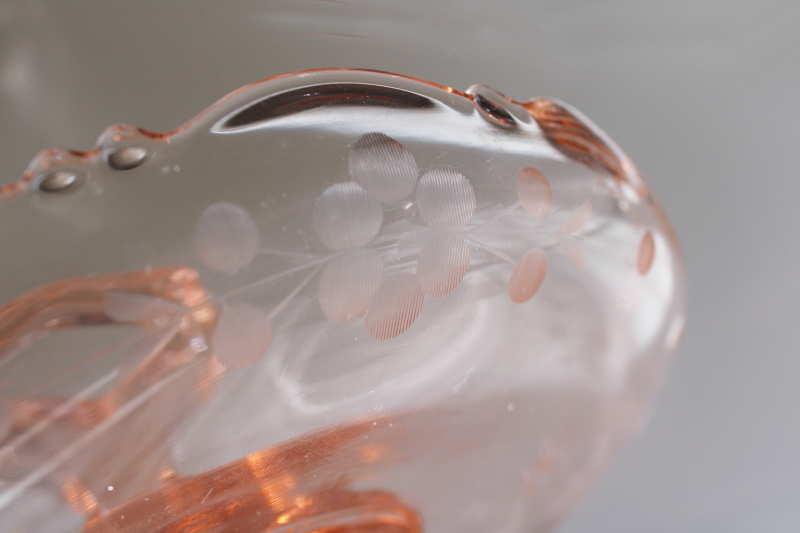 photo of vintage pink depression glass dish w/ center handle, serving tray, small plate for candy #3