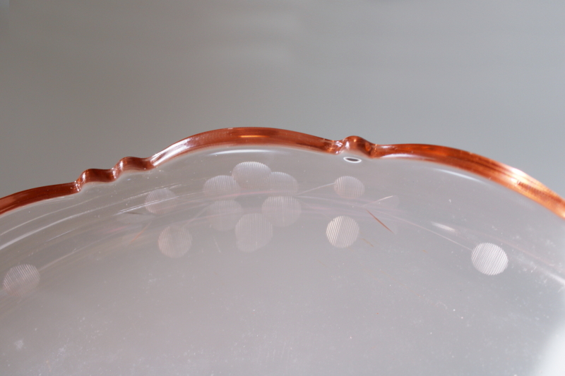 photo of vintage pink depression glass dish w/ center handle, serving tray, small plate for candy #4