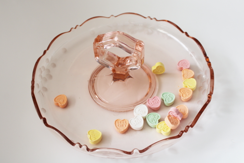 photo of vintage pink depression glass dish w/ center handle, serving tray, small plate for candy #5