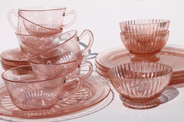 photo of vintage pink depression glass dishes, Anchor Hocking Coronation / Queen Mary ribbed glass #1