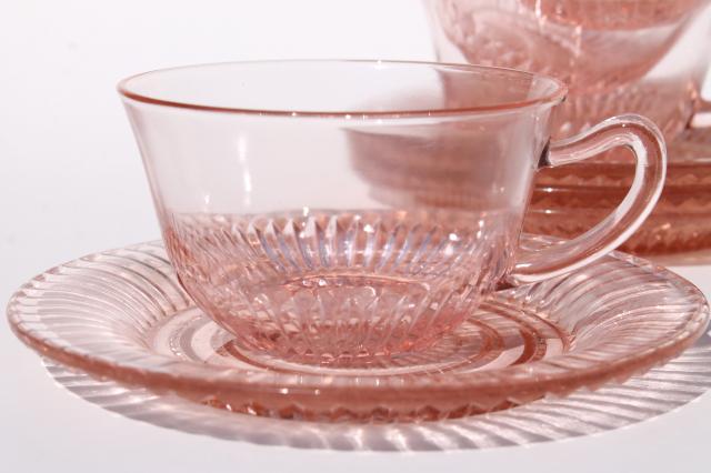 photo of vintage pink depression glass dishes, Anchor Hocking Coronation / Queen Mary ribbed glass #3