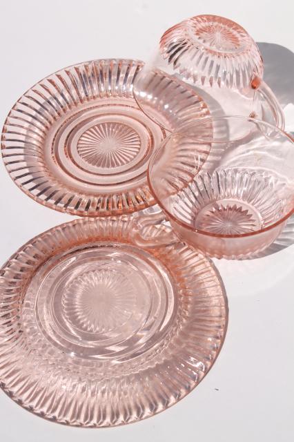 photo of vintage pink depression glass dishes, Anchor Hocking Coronation / Queen Mary ribbed glass #4