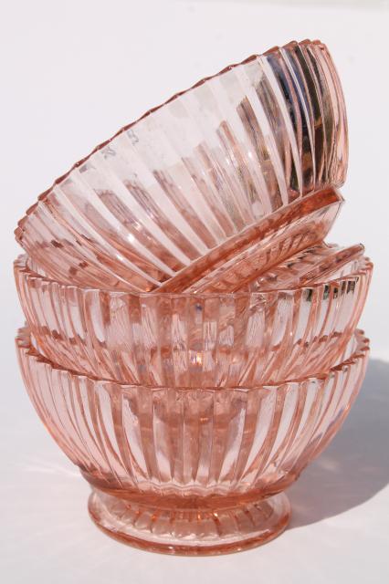 photo of vintage pink depression glass dishes, Anchor Hocking Coronation / Queen Mary ribbed glass #5