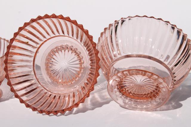 photo of vintage pink depression glass dishes, Anchor Hocking Coronation / Queen Mary ribbed glass #7