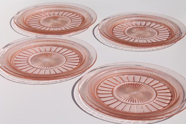 photo of vintage pink depression glass dishes, Anchor Hocking Coronation / Queen Mary ribbed glass #9