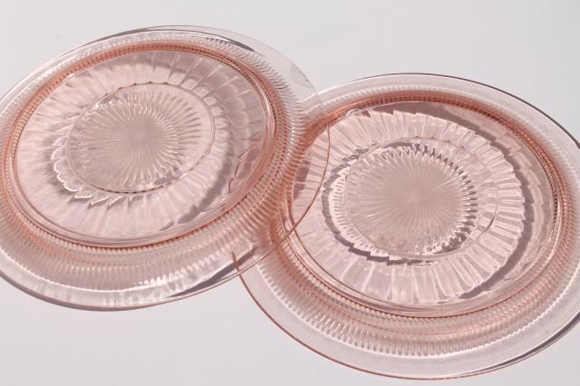 photo of vintage pink depression glass dishes, Anchor Hocking Coronation / Queen Mary ribbed glass #11