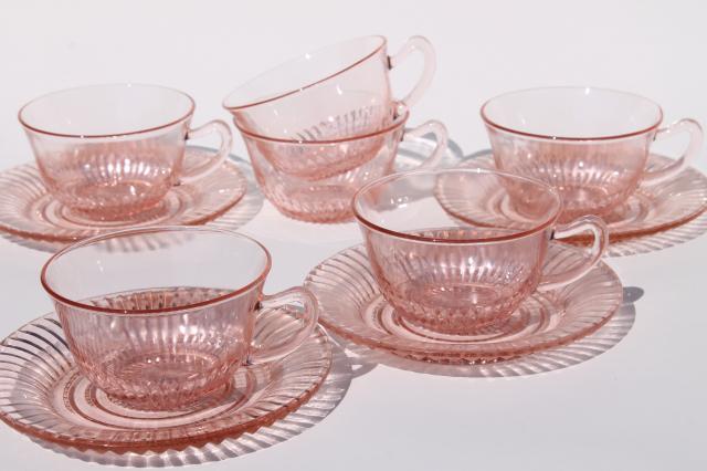 photo of vintage pink depression glass dishes, Anchor Hocking Coronation / Queen Mary ribbed glass #12