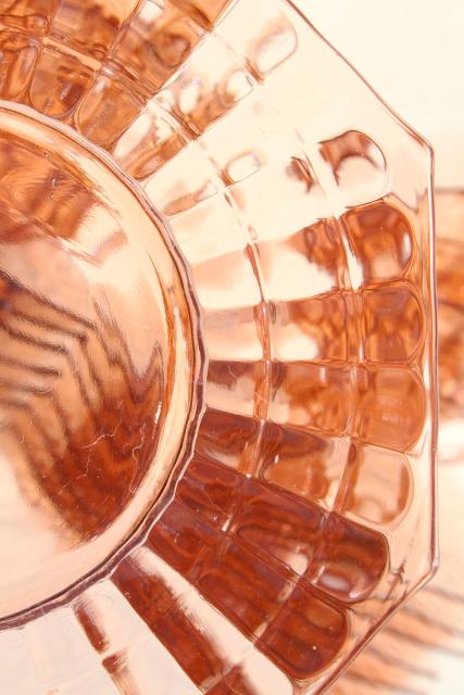 photo of vintage pink depression glass dishes set for 8, bamboo optic octagon shape #2