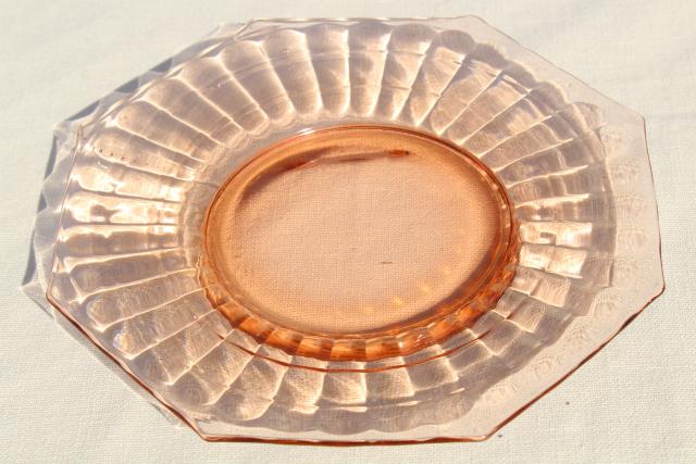 photo of vintage pink depression glass dishes set for 8, bamboo optic octagon shape #9