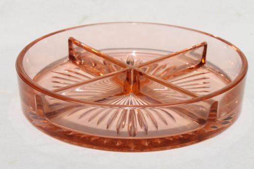 photo of vintage pink depression glass divided dish relish tray chafing dish insert #1