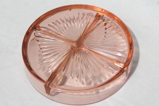 photo of vintage pink depression glass divided dish relish tray chafing dish insert #3