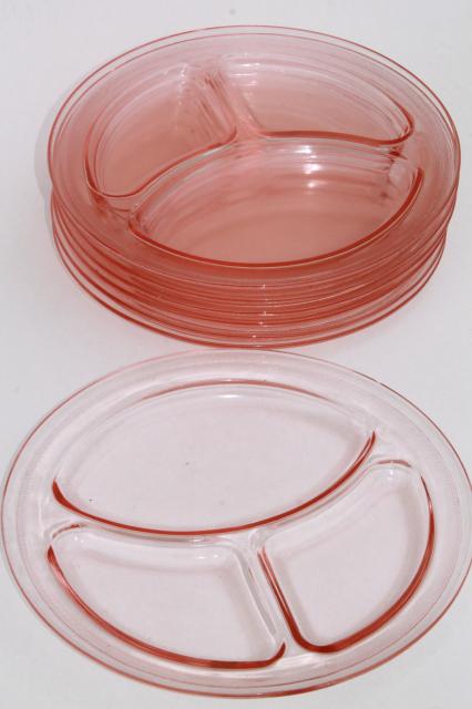 photo of vintage pink depression glass grill plates, divided section plate heavy restaurant ware #1