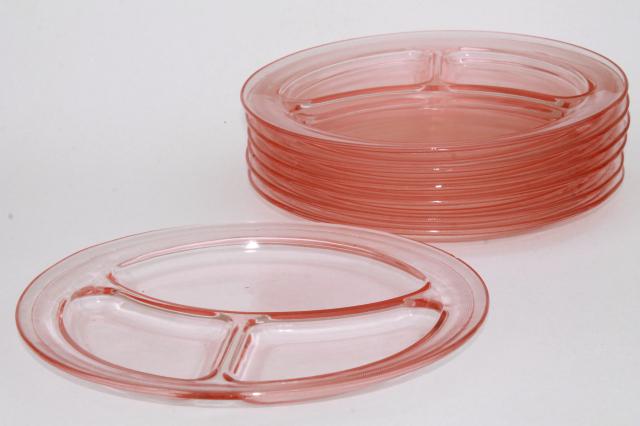 photo of vintage pink depression glass grill plates, divided section plate heavy restaurant ware #2