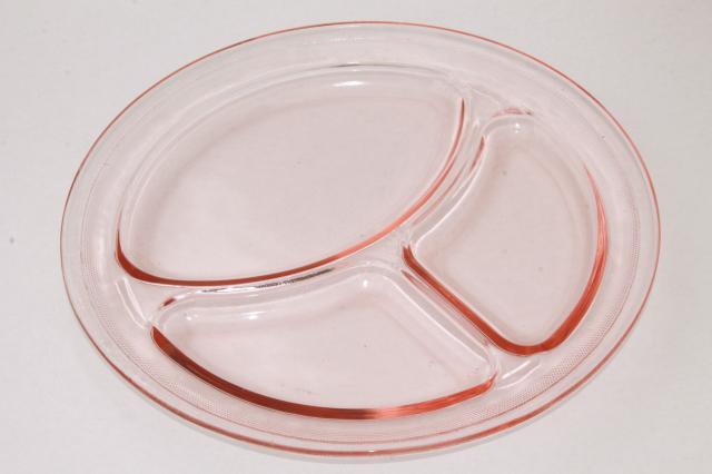 photo of vintage pink depression glass grill plates, divided section plate heavy restaurant ware #4