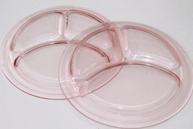 photo of vintage pink depression glass grill plates, divided section plate heavy restaurant ware #7