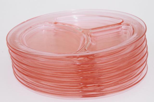 photo of vintage pink depression glass grill plates, divided section plate heavy restaurant ware #8