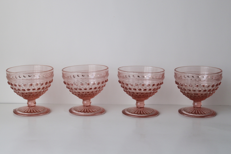 photo of vintage pink depression glass hobnail pattern sherbet dessert dishes set of 4  #1