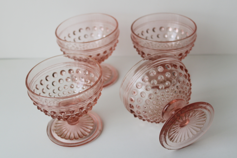 photo of vintage pink depression glass hobnail pattern sherbet dessert dishes set of 4  #2