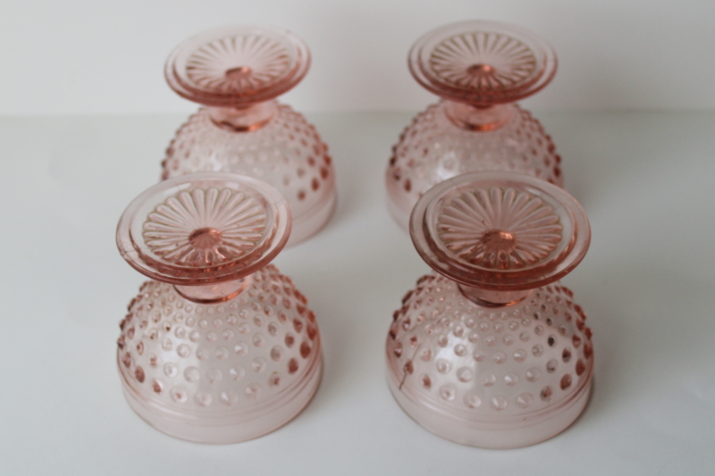 photo of vintage pink depression glass hobnail pattern sherbet dessert dishes set of 4  #3