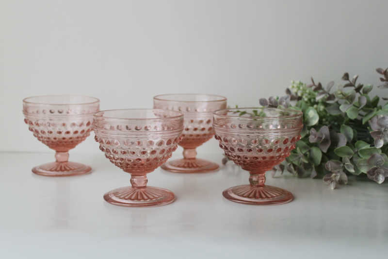 photo of vintage pink depression glass hobnail pattern sherbet dessert dishes set of 4  #5