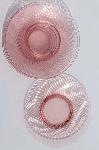 photo of vintage pink depression glass luncheon plates set, Anchor Hocking spiral swirl #3