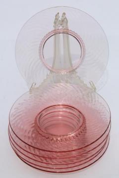 catalog photo of vintage pink depression glass luncheon plates set, Anchor Hocking spiral swirl