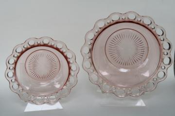 catalog photo of vintage pink depression glass, open lace edge bowls Anchor Hocking Old Colony pattern