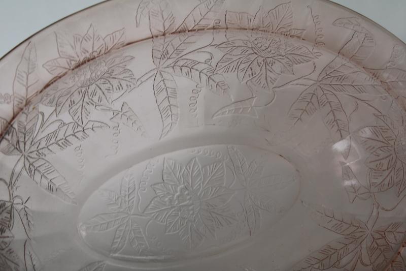 photo of vintage pink depression glass oval bowl, Jeannette glass poinsettia floral pattern #2