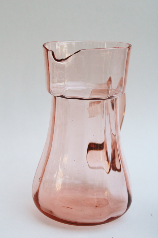 photo of vintage pink depression glass pitcher, cream top style milk pitcher  #2