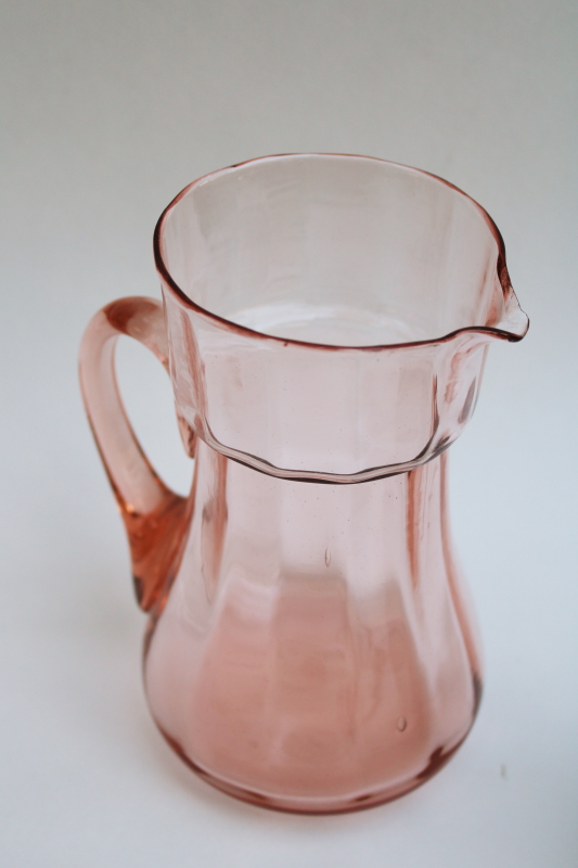 photo of vintage pink depression glass pitcher, cream top style milk pitcher  #3