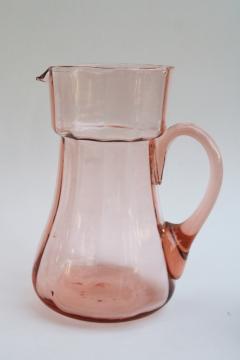 catalog photo of vintage pink depression glass pitcher, cream top style milk pitcher 