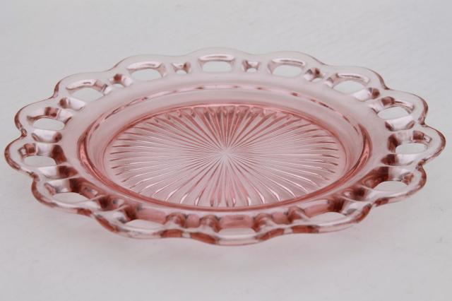 photo of vintage pink depression glass plate, Anchor Hocking Old Colony open lace edge #2