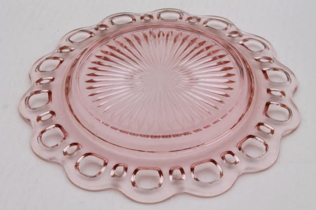 photo of vintage pink depression glass plate, Anchor Hocking Old Colony open lace edge #4