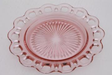 catalog photo of vintage pink depression glass plate, Anchor Hocking Old Colony open lace edge