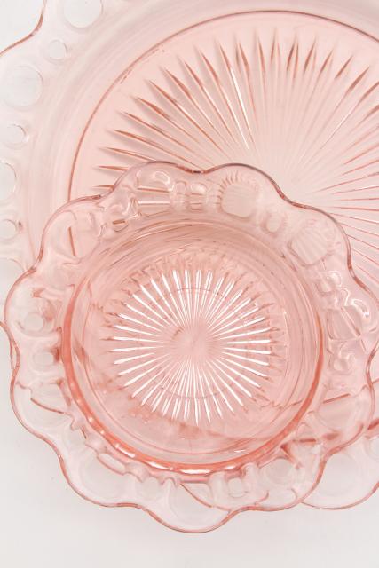 photo of vintage pink depression glass plates & bowls, Anchor Hocking Old Colony open lace edge #2