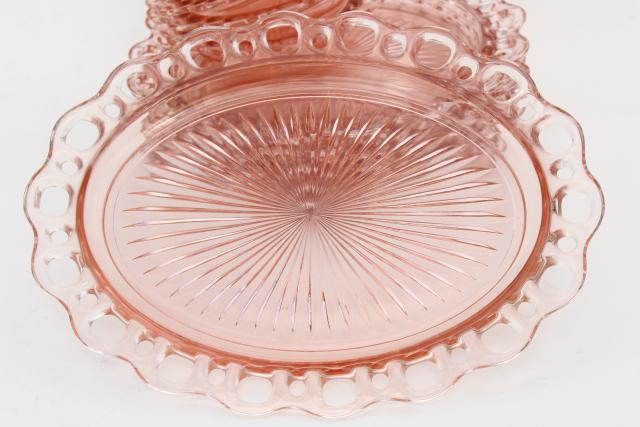 photo of vintage pink depression glass plates & bowls, Anchor Hocking Old Colony open lace edge #5