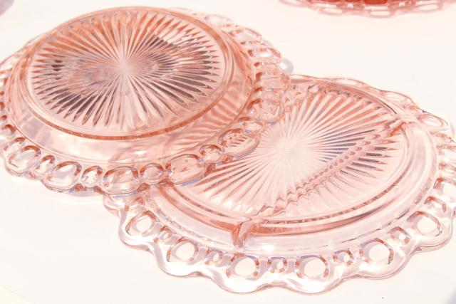 photo of vintage pink depression glass plates & bowls, Anchor Hocking Old Colony open lace edge #8