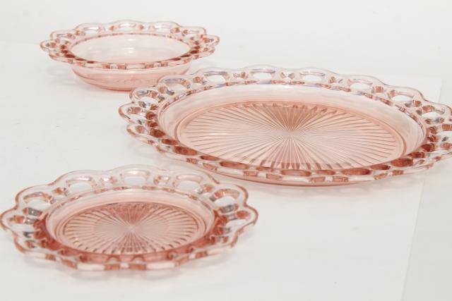 photo of vintage pink depression glass plates & bowls, Anchor Hocking Old Colony open lace edge #10