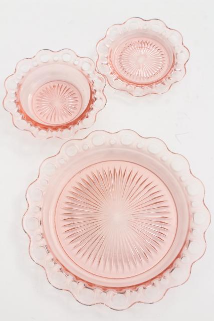 photo of vintage pink depression glass plates & bowls, Anchor Hocking Old Colony open lace edge #11