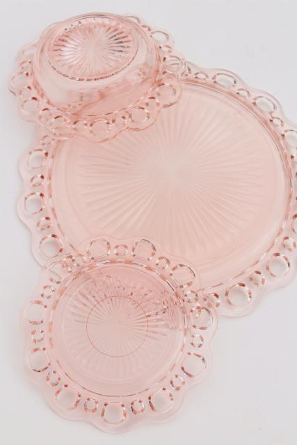 photo of vintage pink depression glass plates & bowls, Anchor Hocking Old Colony open lace edge #12