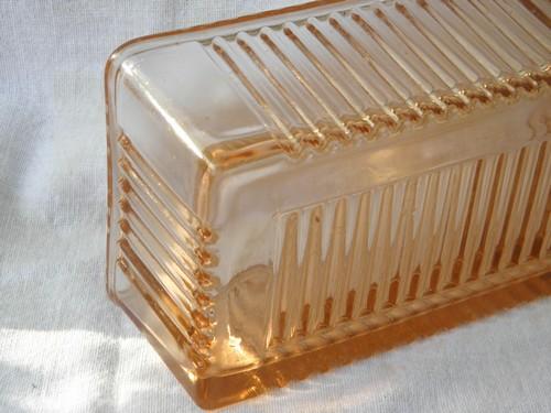 photo of vintage pink depression glass refrigerator container or butter box #2