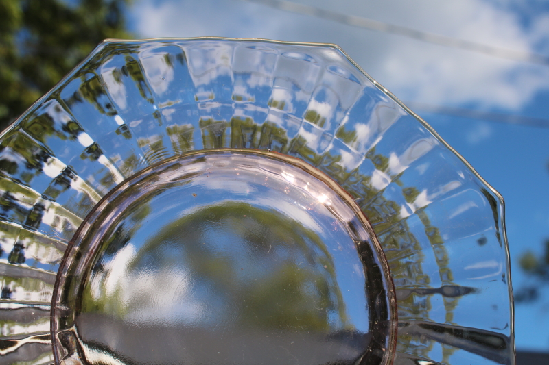 photo of vintage pink depression glass salad or dessert plates, Liberty Works bamboo block optic pattern  #2