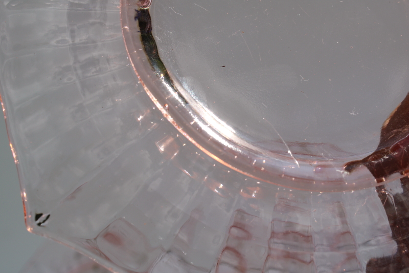 photo of vintage pink depression glass salad or dessert plates, Liberty Works bamboo block optic pattern  #3