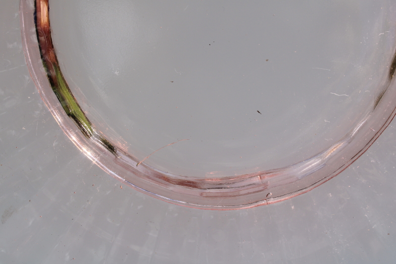 photo of vintage pink depression glass salad or dessert plates, Liberty Works bamboo block optic pattern  #4
