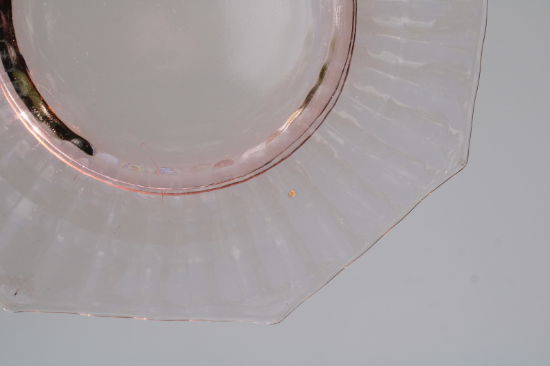 photo of vintage pink depression glass salad or dessert plates, Liberty Works bamboo block optic pattern  #5